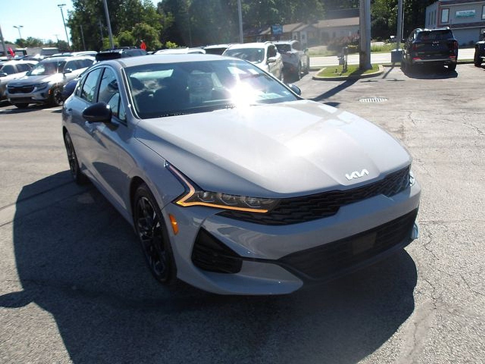 2024 Kia K5 GT-Line in Wolf Gray — front three-quarter view