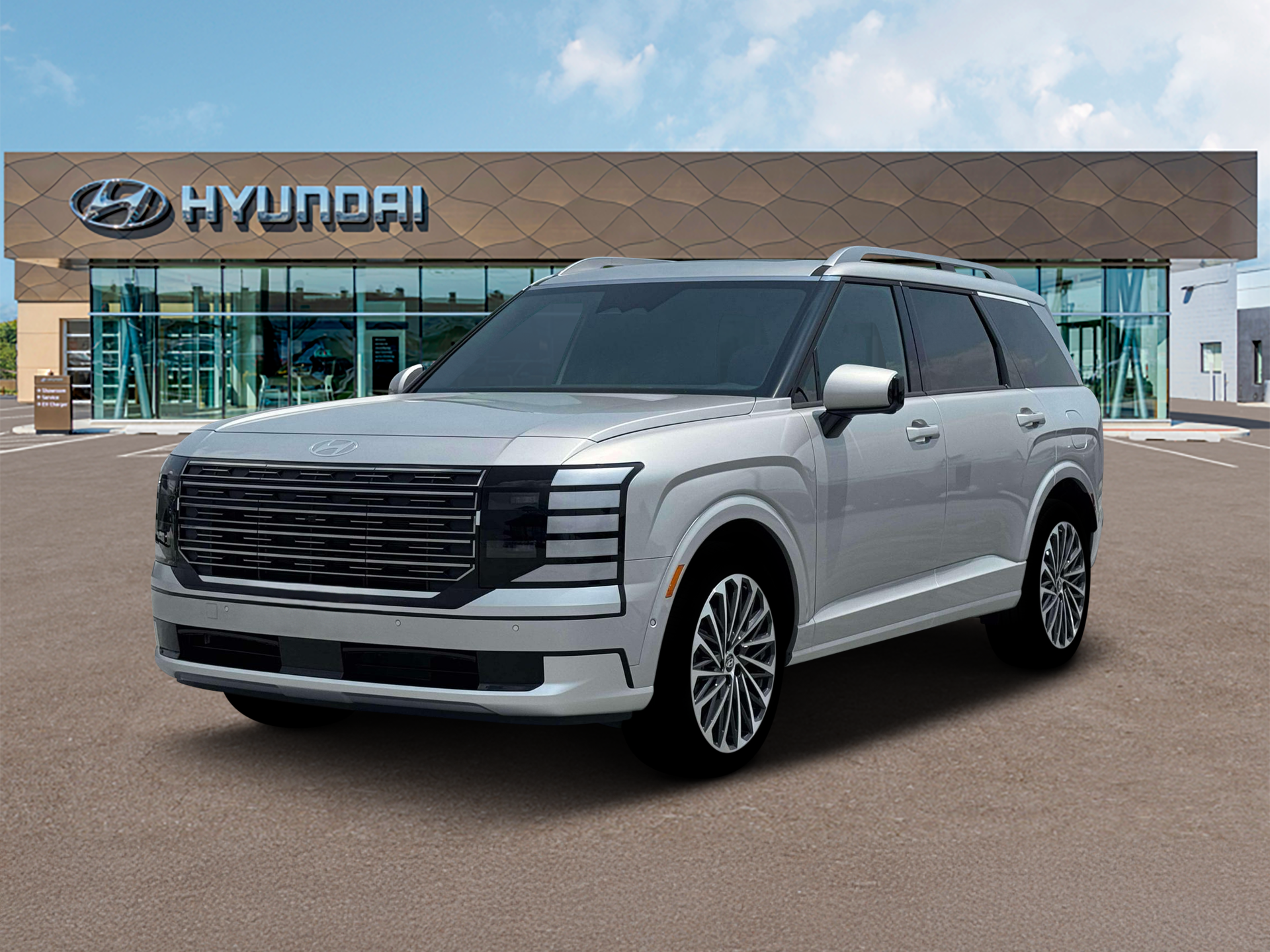 2026 Hyundai PALISADE Calligraphy AWD in Typhoon Silver Metallic — front three-quarter view